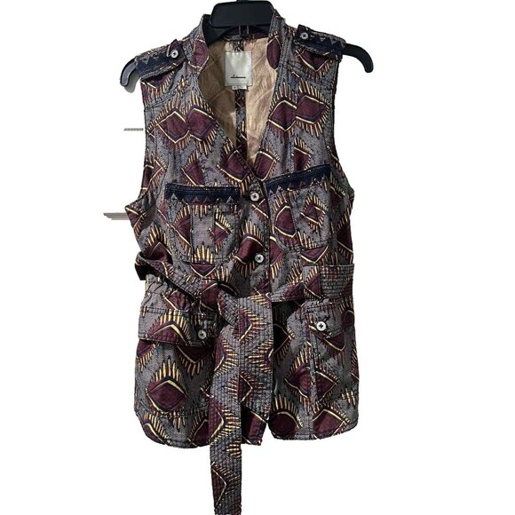 Anthropologie Elevenses Safari Embroidered Vest Belt Aztec Size M Cotton A001605 - Picture 2 of 13